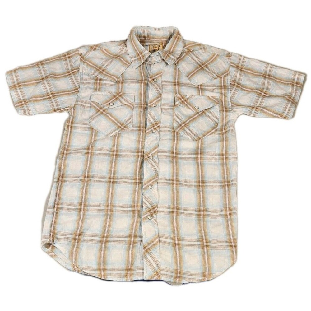 Resistol Double R Pearl Snap Western Shirt Men's Small Brown Blue White